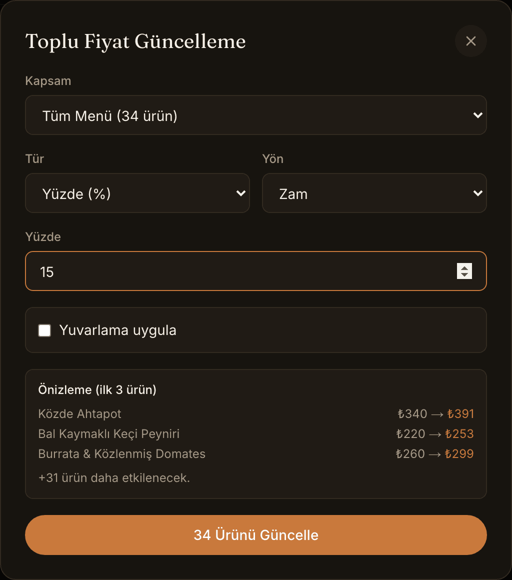 Toplu Fiyat Güncelleme