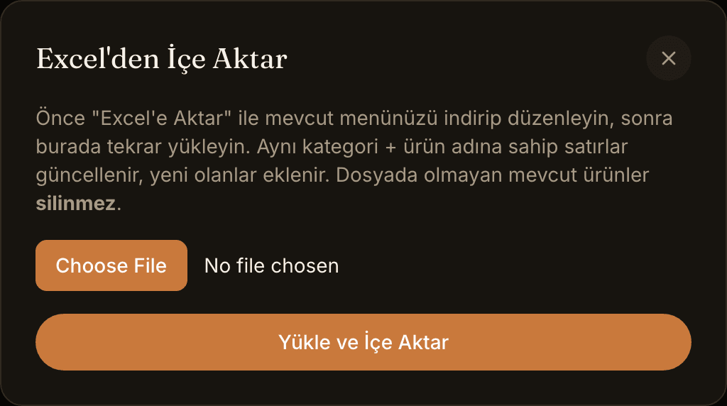 Excel'e Aktar, Excel'den İçe Aktar